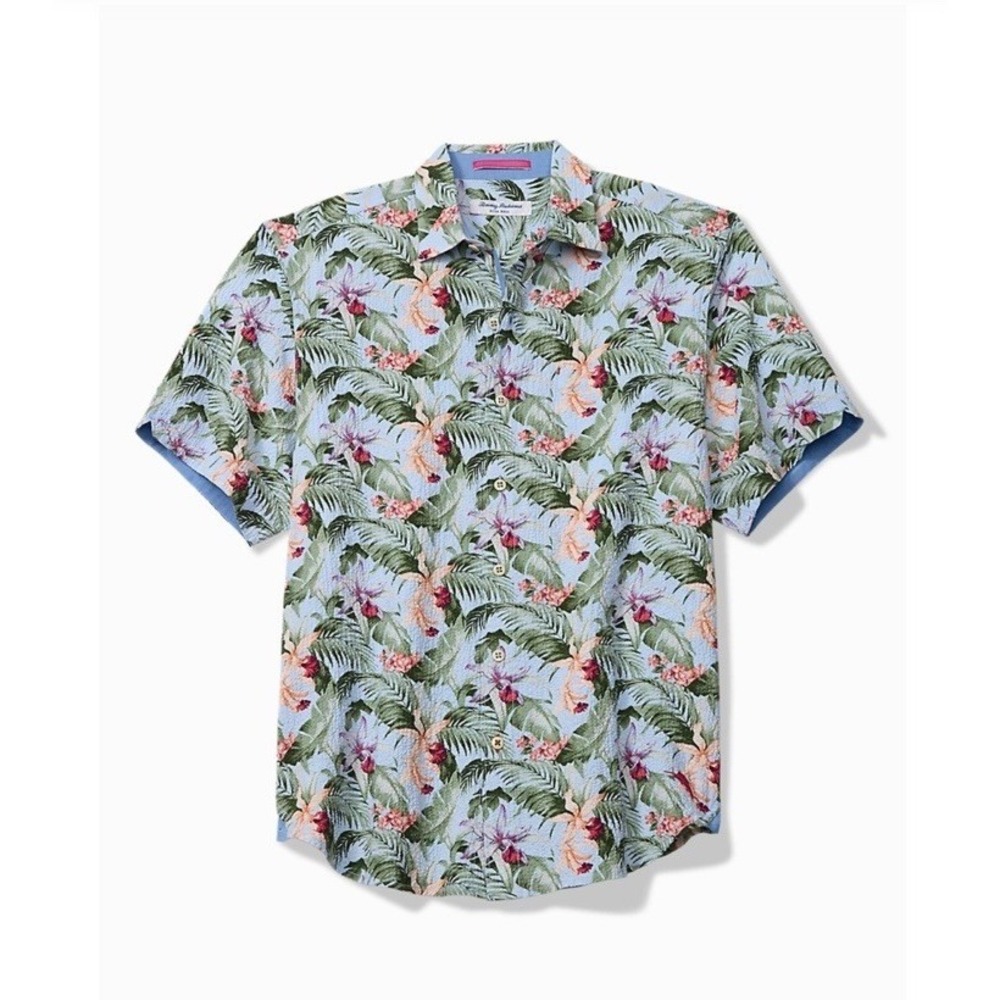 Tommy Bahama Big & Tall Silk Hawaiian Shirt Floral Blue Green Pink - Size 2XLB